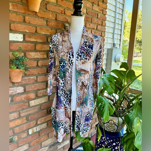 VENUS Sweaters - Venus Colorful Animal Print Long Open Cardigan